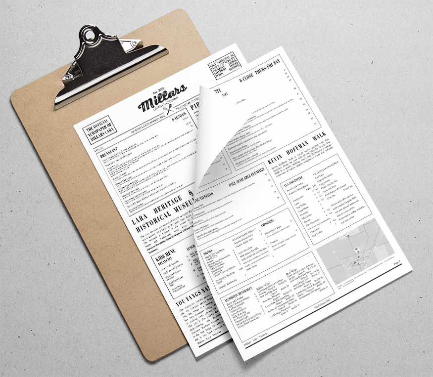 Millars Menu - Design and Print