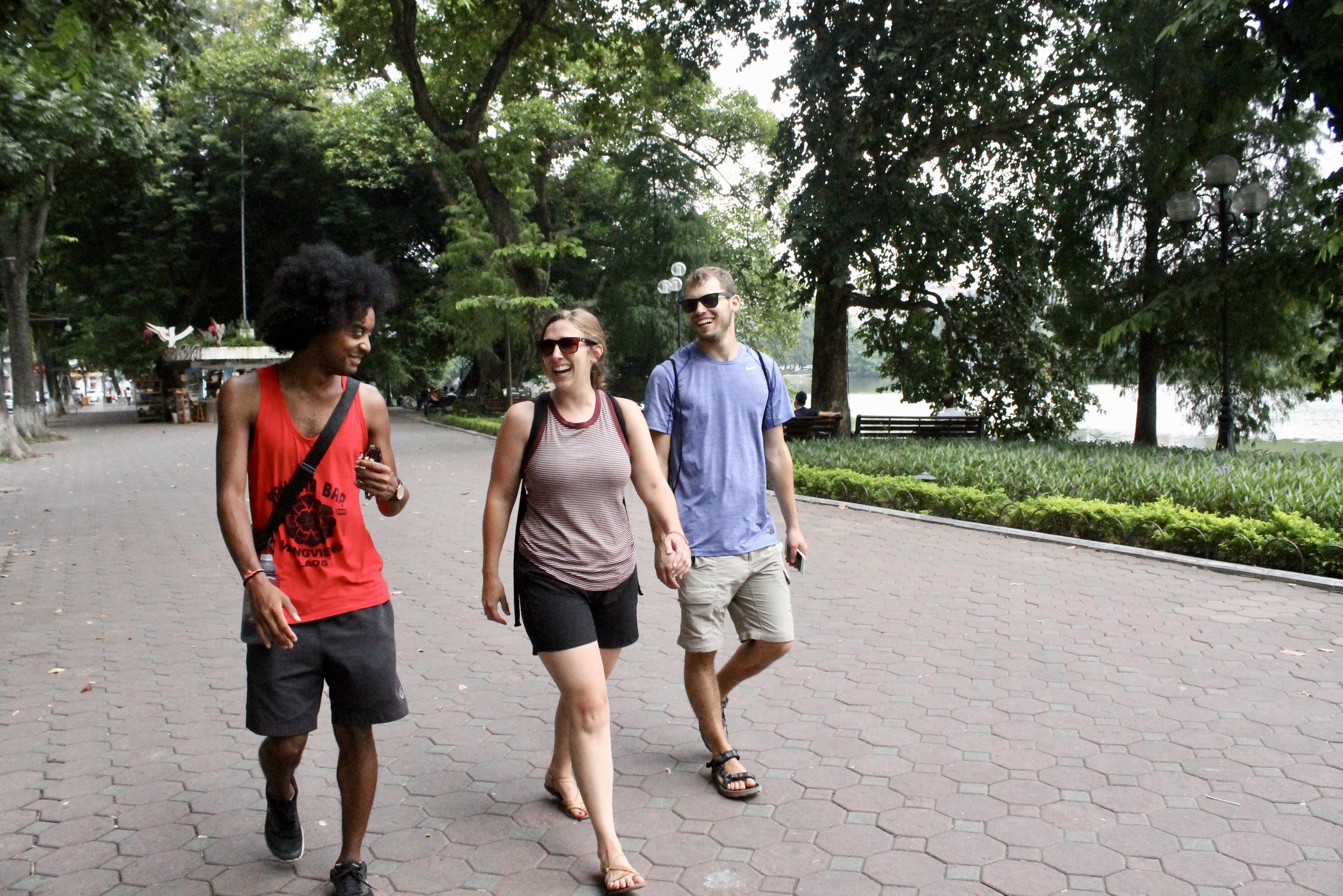  Walking around Hanoi's Old Quarter lake. On weekends, the surrounding streets close to traffic to allow for a night market and lovely pedestrian strolling.&nbsp;    