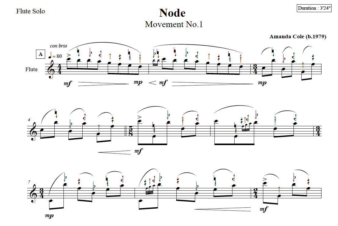 Score Excerpt - Node : Microtonal Flute Solo by Amanda Cole