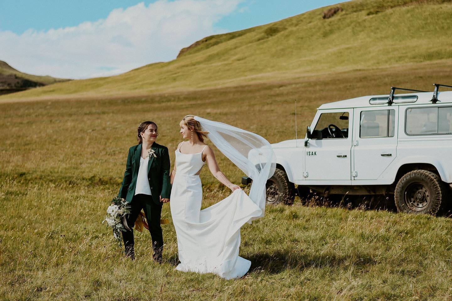 It&rsquo;s the GORGEOUS couple, dramatic veil, beautiful Iceland, and an  EPIC Isak 4x4 vehicle for me. 
.
.
Couple: @supremexvirgo &amp; @joannalopez16 
4x4: @isak4x4iceland 
Flowers: @pastel_blomastudio 
Dress: @rawgoldenrentals 
Host: @forever.to.
