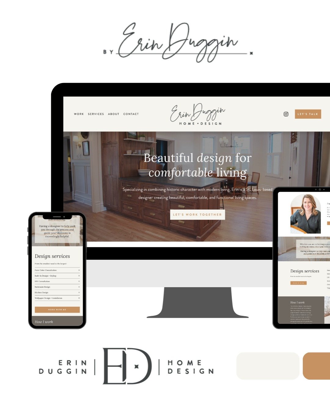 A beautiful brand deserves a beautiful home online. Erin&rsquo;s Squarespace site is designed to be as functional and inviting as the homes she creates&mdash;seamless, easy to navigate, and full of personality. With custom brand photography, thoughtf