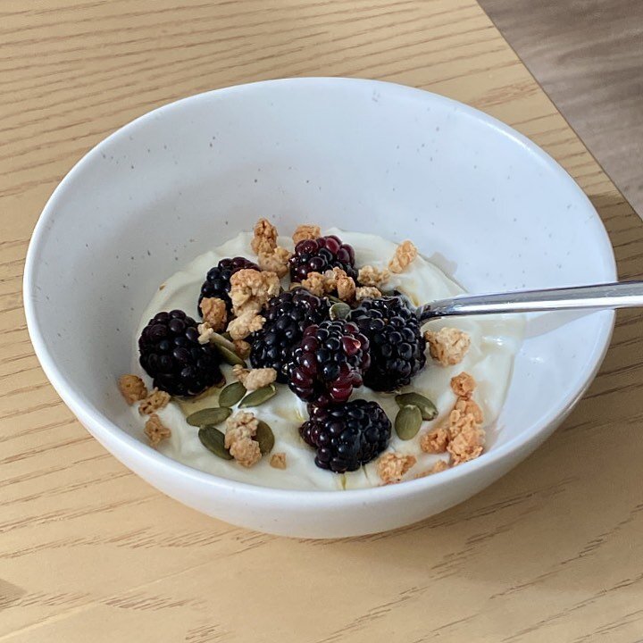 greek yogurt, granola, overripe blackberries, pepitas, + a drizzle of honey