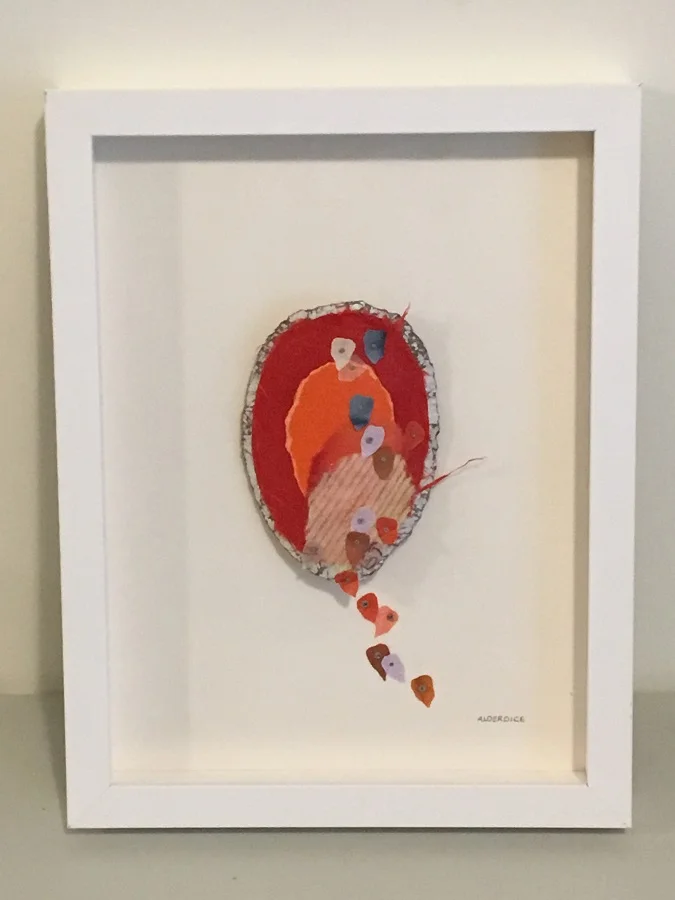 Letting It Slip, washi paper & silk thread, frame opening size 10" x 8"