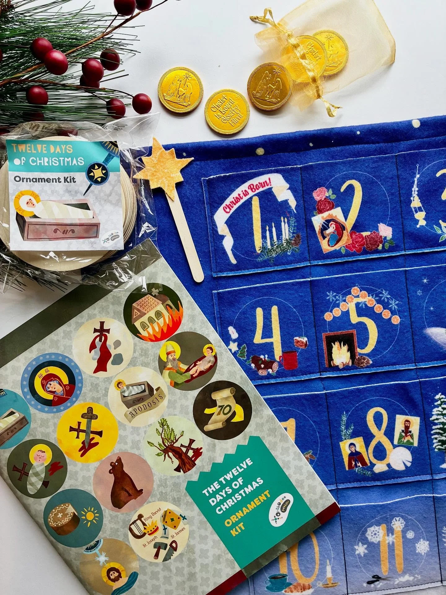 12 days of Christmas calendars (new this year, and reusable every year!) are in stock BOTH finished and DIY kits! Find them in the Advent + Christmas Shop, along with the (also brand new!) 12 days of Christmas ornament kits from @orthodoxpebbles! The