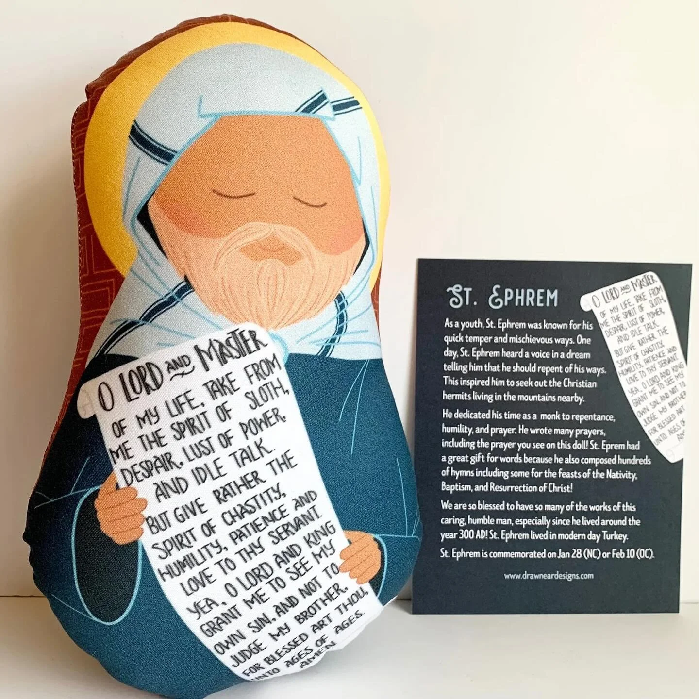 Today we commemorate St Ephrem! He lived a life of repentance as a monk, and penned many (MANY!!) hymns and prayers, one of which is the prayer on this doll and prayer card. We say it often during Lent, but really don&rsquo;t we all need this reminde