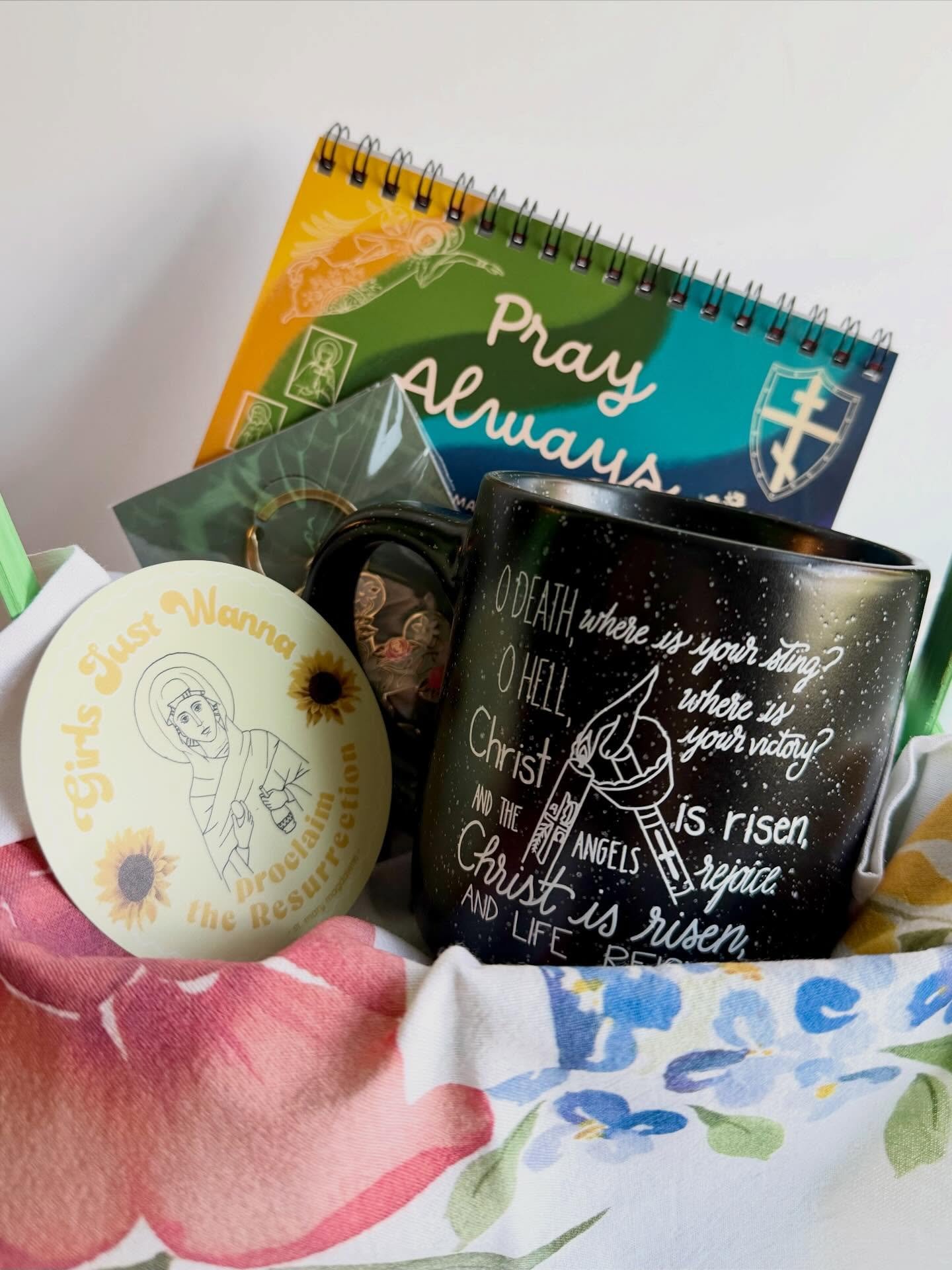 New Pascha mug is here!! With a quote from St John Chrysostom&rsquo;s Paschal homily on one side and an egg saying &ldquo;Christ is Risen!&rdquo; on the other, it is 14oz and dishwasher and microwave safe. Pairs nicely with your favorite coffee and a