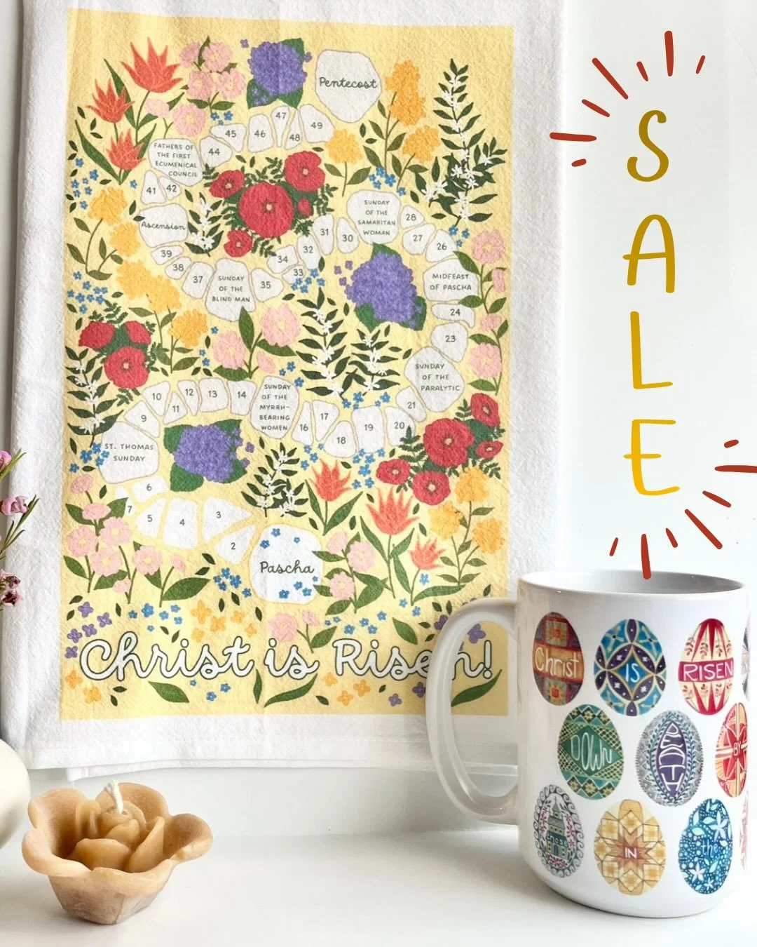 Help us tidy up the office, and enjoy a 🌟S A L E🌟 while you&rsquo;re at it! Almost everything in the Pascha Shop is on sale up to 25% off. Whether you want to get resources and decorations for the Pascha to Pentecost season, grab some crafts and bo