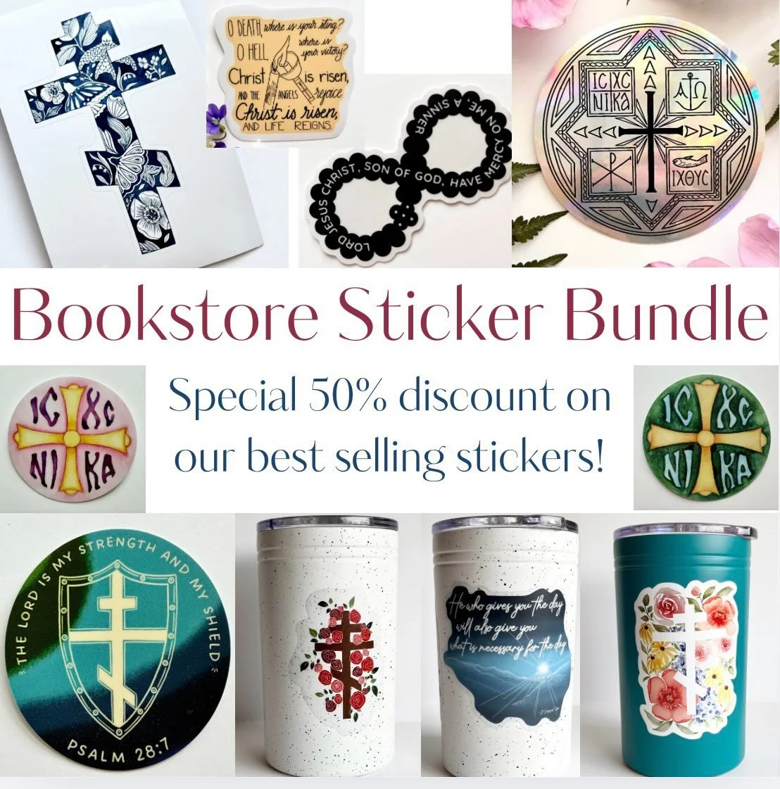 Hey bookstores and churches! Did you know that we offer bookstore sticker bundles with 50 of our best selling stickers at 50% off (these would be fun end of the year gifts for Church school students, prizes during VCS, or to stock the bookstore!) and
