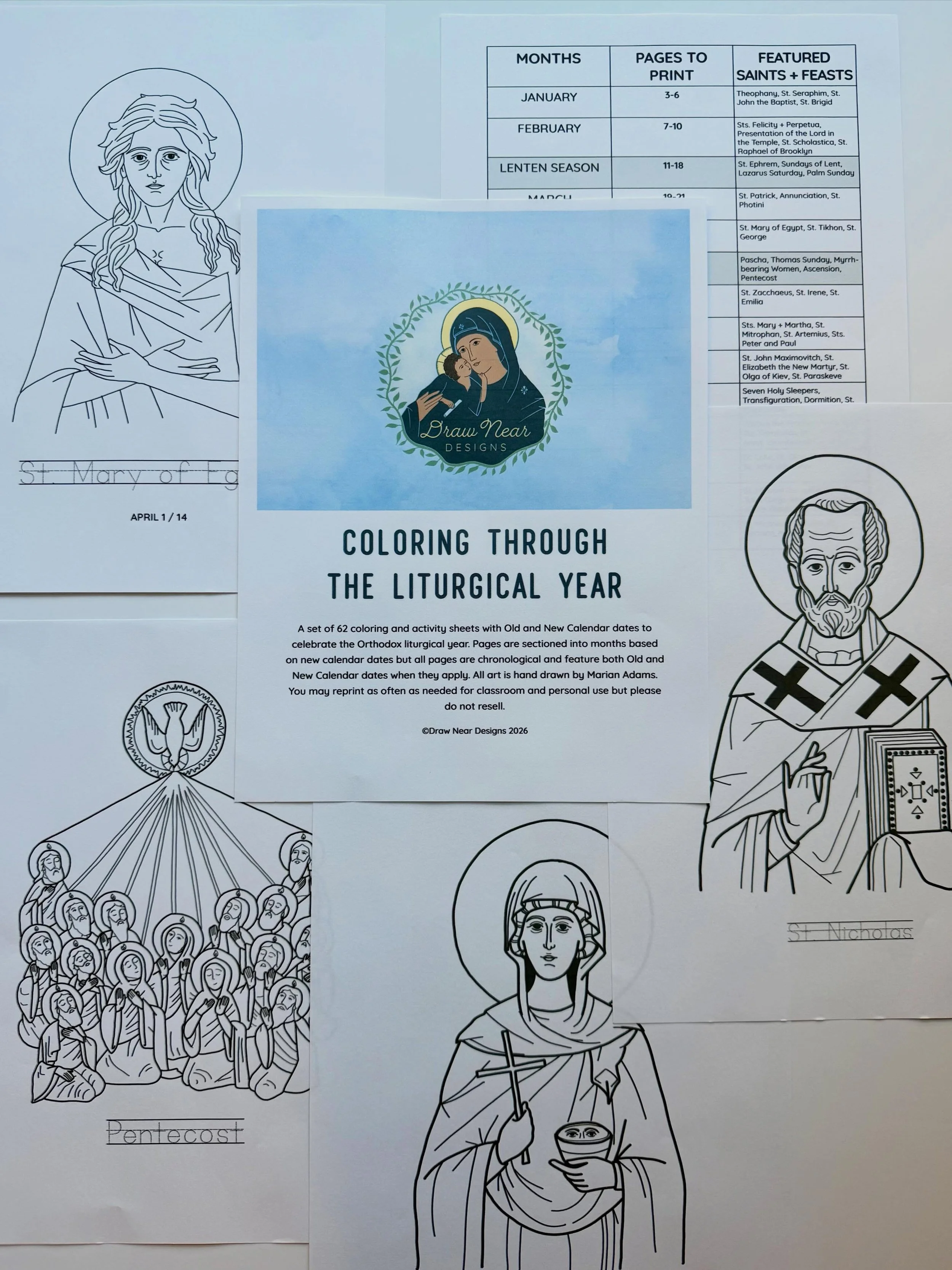 New!! ☦️🖍️A coloring sheet for every week of the year (plus some activity sheets just for fun!), with an index to tell you which pages to print for each month. As always, everything we make is hand drawn (no AI art here!), and you have our permissio