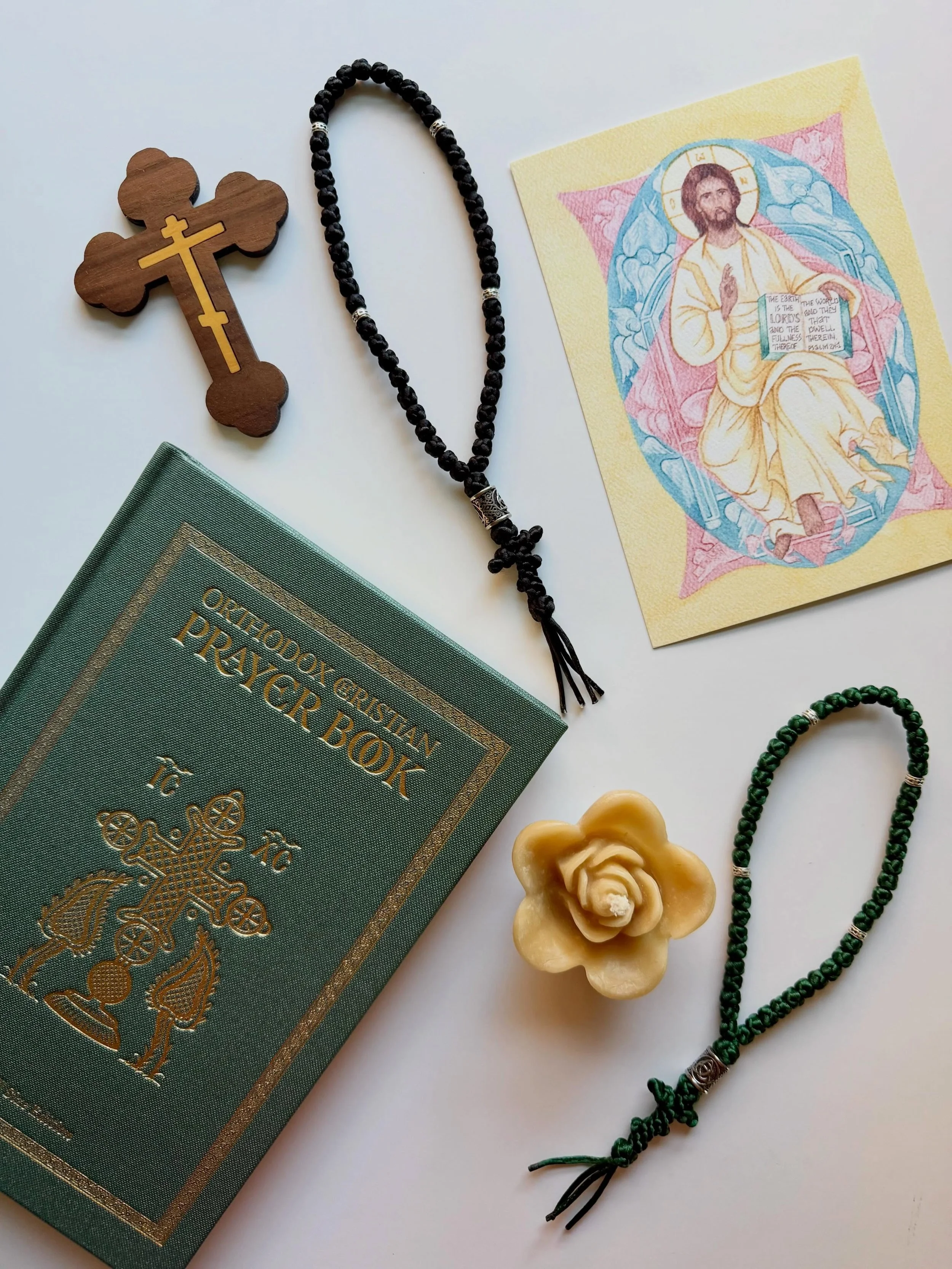 Black 50 knot prayer ropes, made with care and prayer by @geoffwhiteman, are new in the Shop! Find them in the Home + Prayer shop section, along with his wrist size prayer ropes with sliding knots (in 4 colors, and kids and adult sizing). 
Also pictu