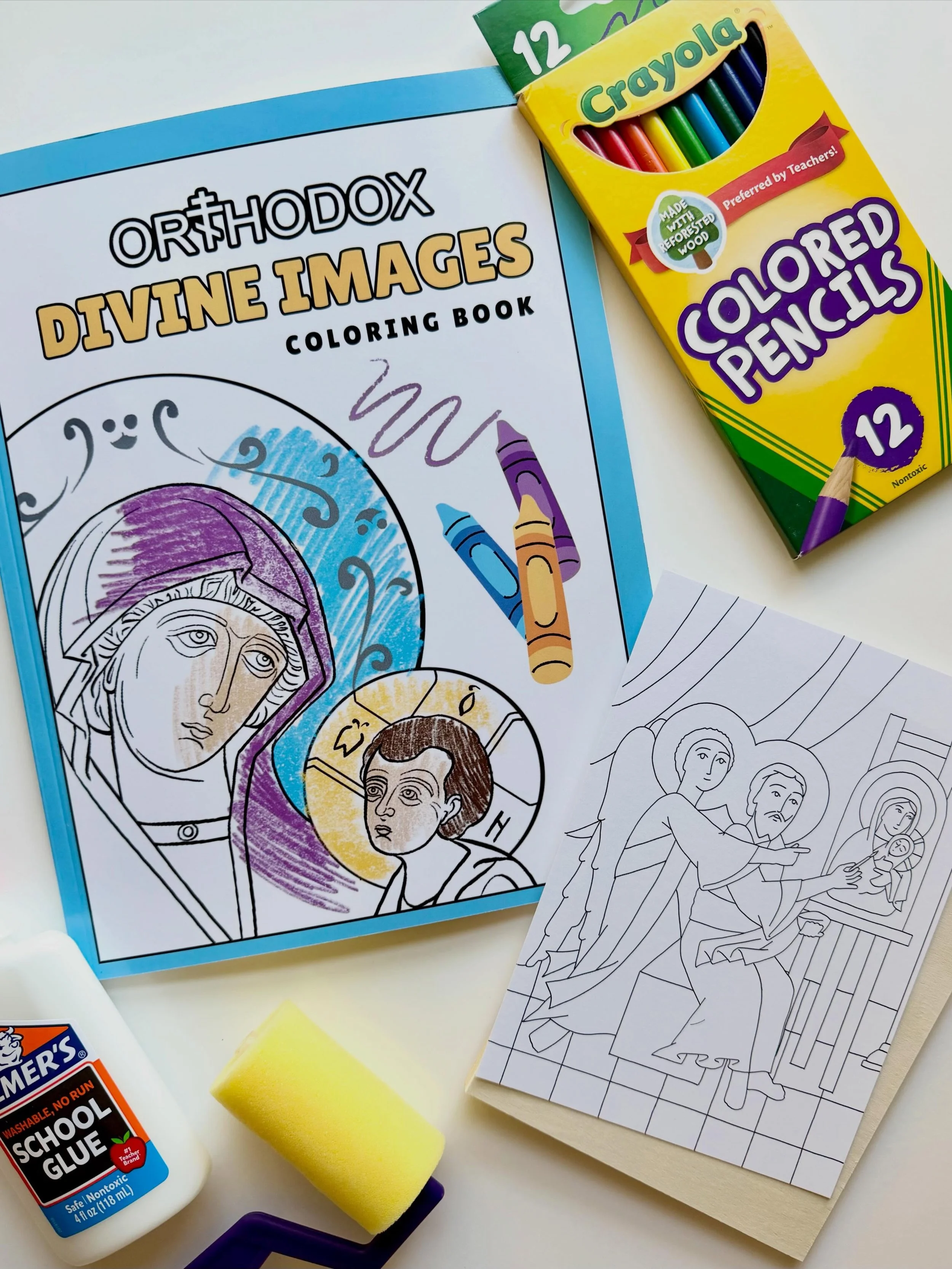 Calling all budding iconographers!! We just added this coloring book to our Shop (find it in the Art Kits + Coloring Books section of our website!). It includes a brief explanation of icons and the colors used in them, hand drawn saints with a descri