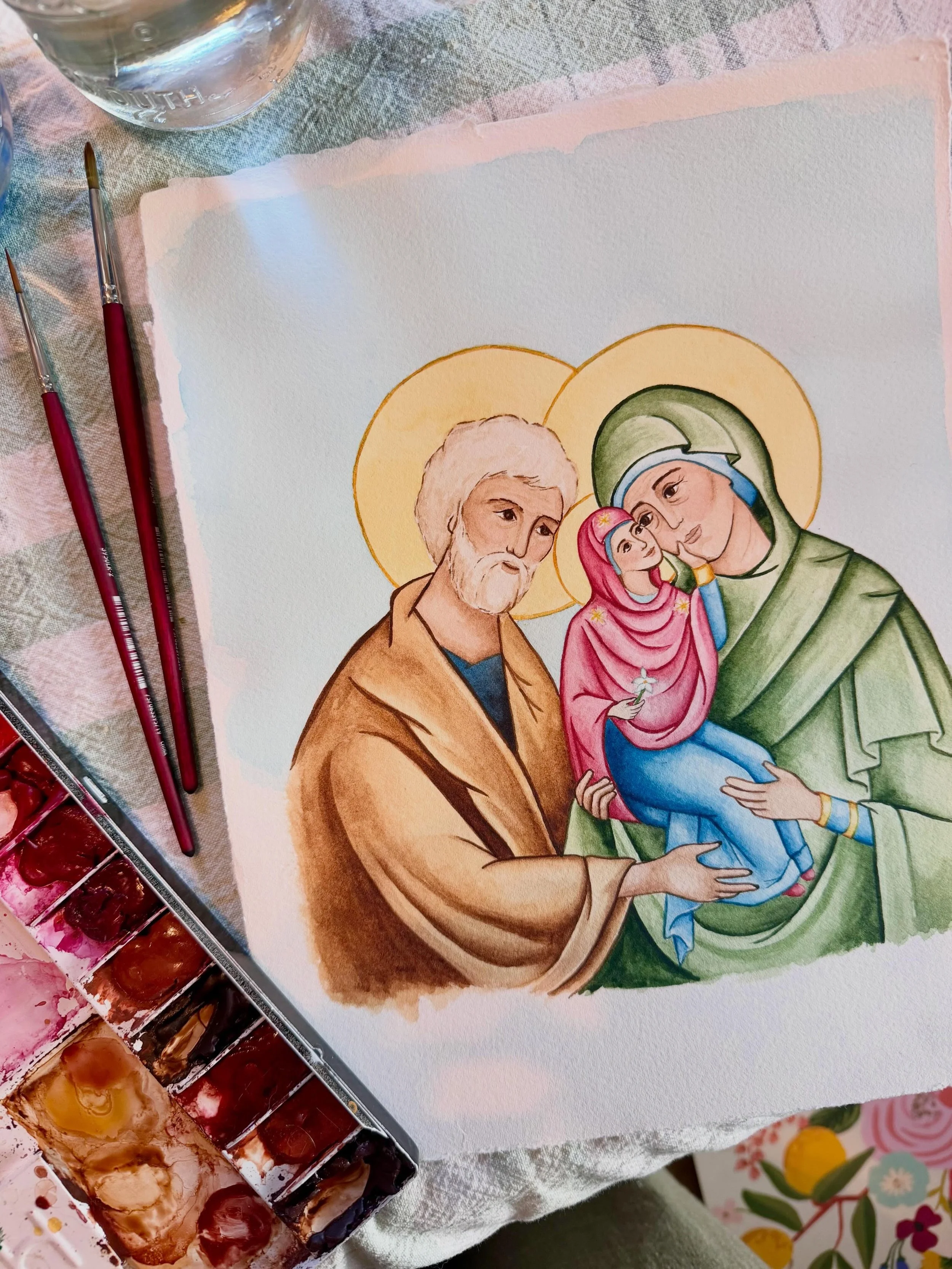 Today we commemorate Saints Joachim and Anna, and last night I finished up this tender painting&mdash; an illustration for the next board book we will be publishing, God willing. Will it be out before Christmas? I don&rsquo;t know! Painting has been 
