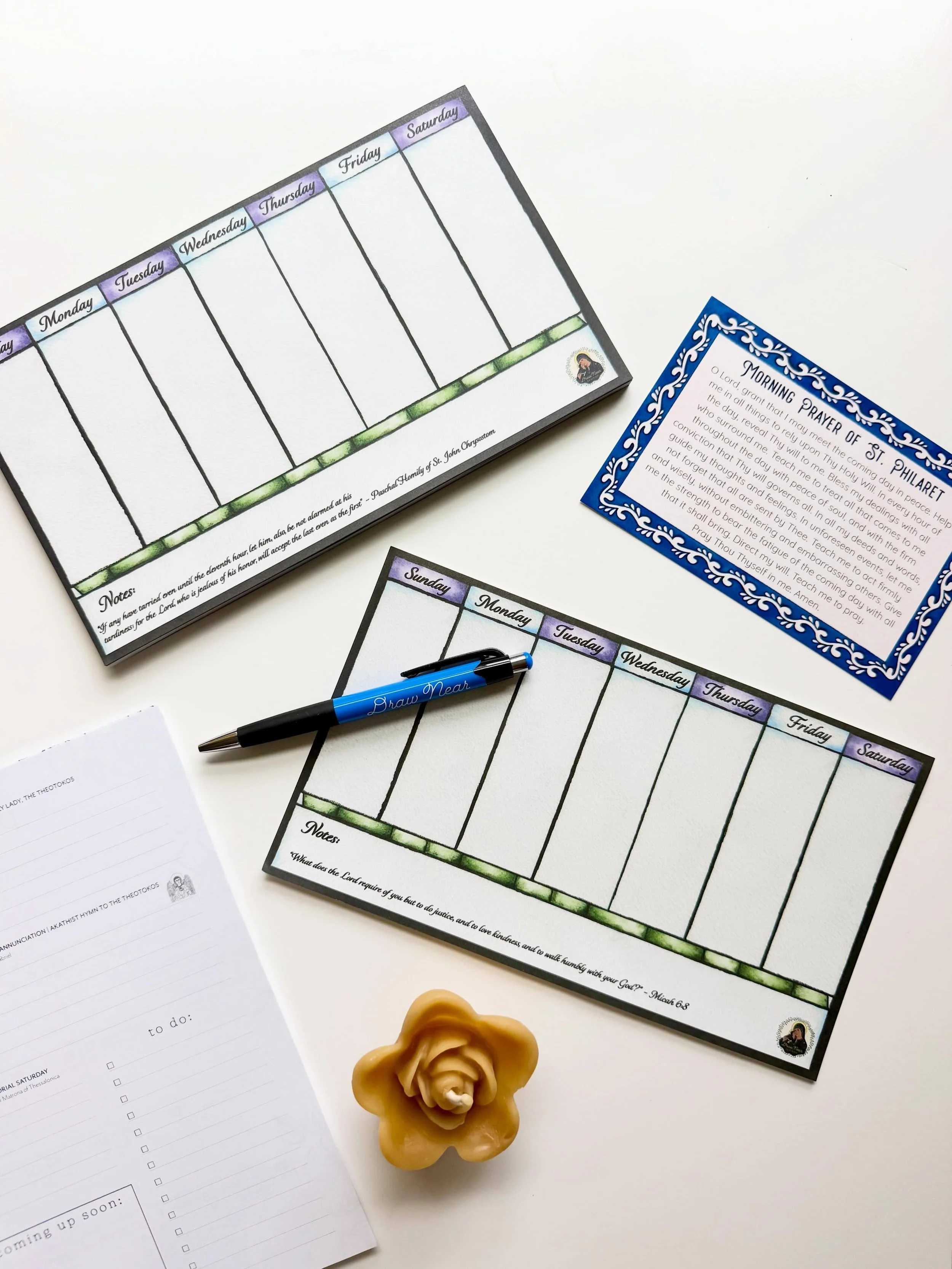 ✨NEW✨ We both love using weekly planning pages, so Caroline designed a beautiful set with 6 different quotes from saints and hymns as encouraging reminders at the bottom of each page. Find them in the Calendars + Planners shop section! 🫶🏼