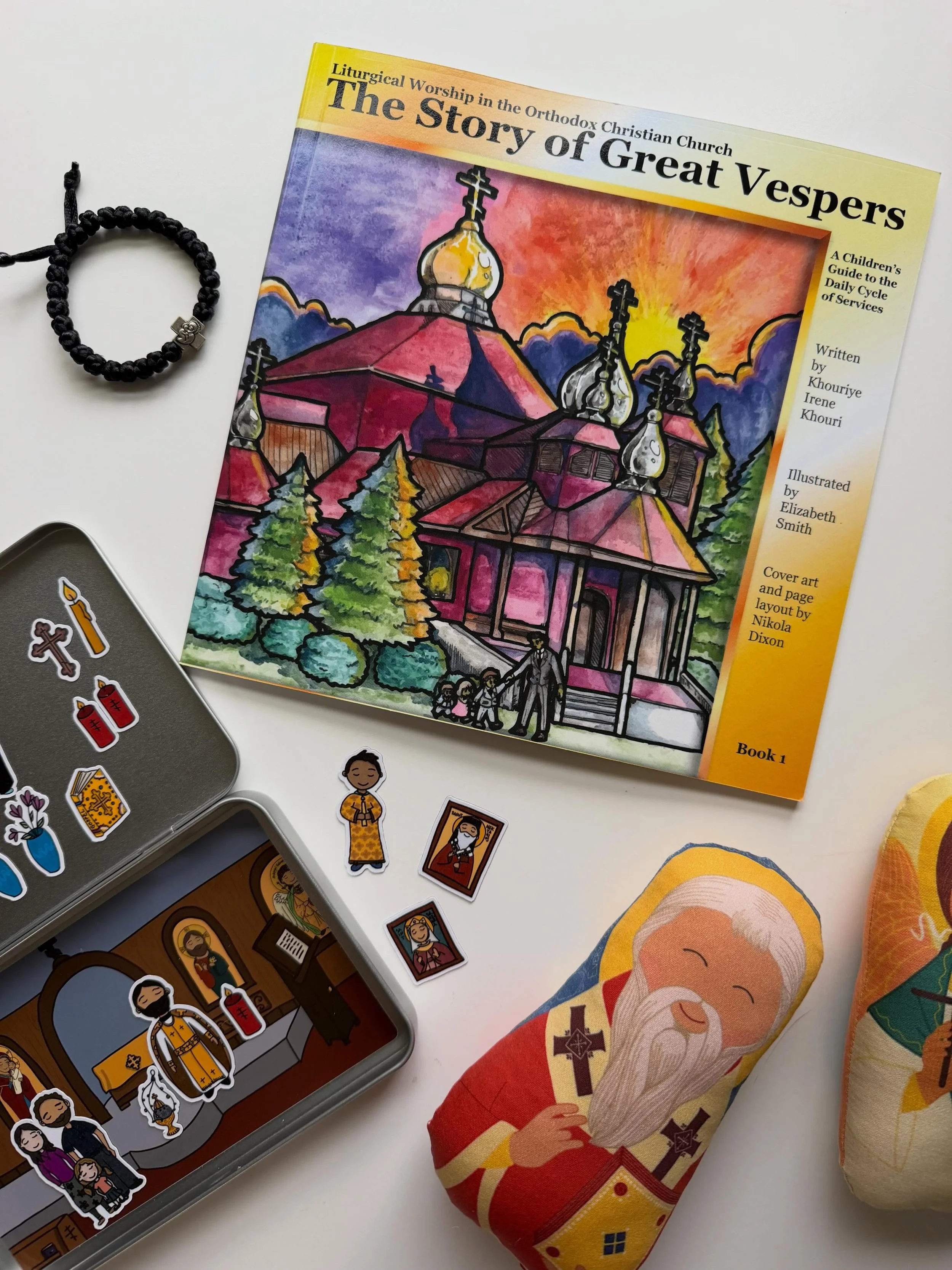 New book!! Written by Kh. Irene Khouri, this book has the text of Vespers for kids to follow along, as well as explanations, fun facts, definitions for difficult words, and beautiful, handpainted illustrations! You can find it in the Book&rsquo;s sec