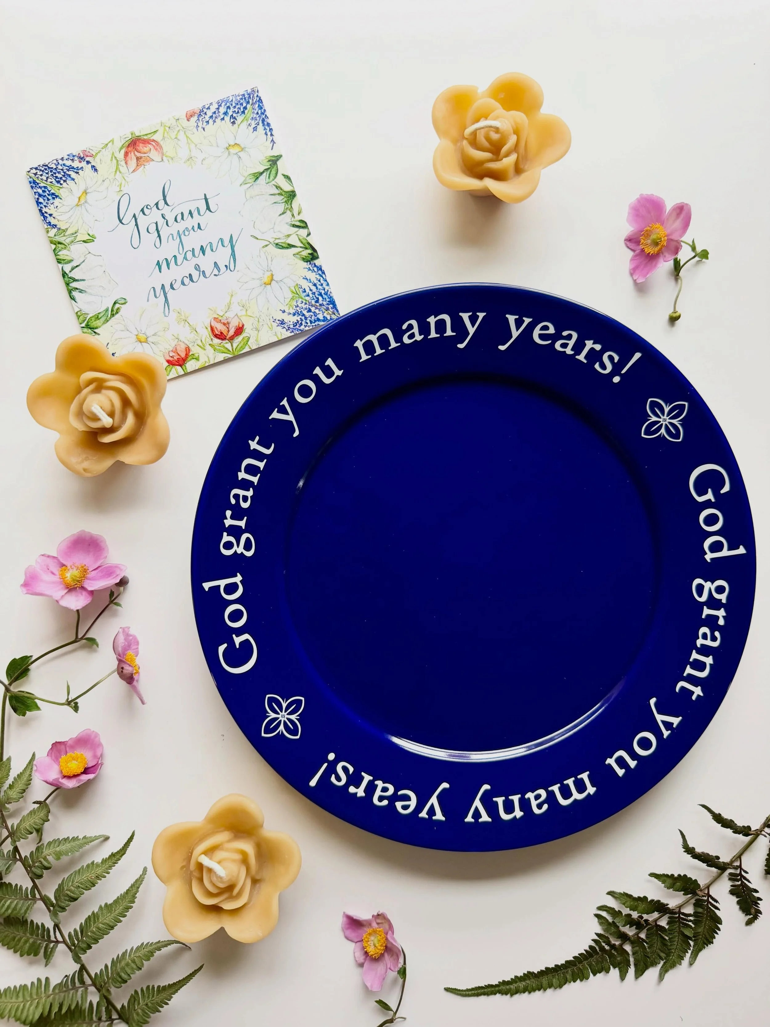These plates are called &ldquo;Blue Blessing Plates&rdquo; and they&rsquo;re custom-made for a small business owned by an Orthodox family. They&rsquo;re great quality, food and dishwasher safe, and come in a storage box. Each plate is decorated by ha