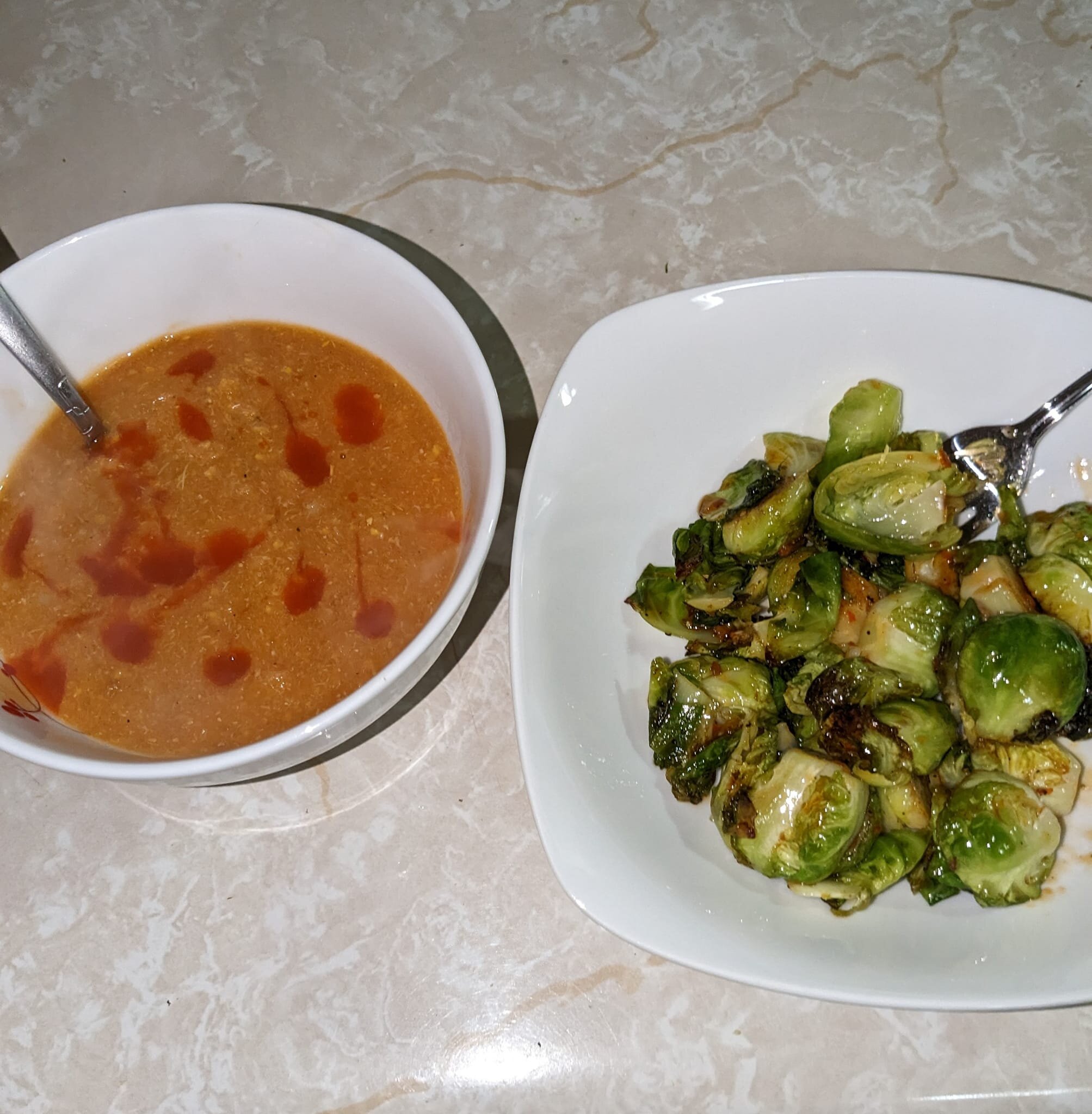 Healthy Brunswick stew and Kung Pao roasted Brussels sprouts 🔥😋