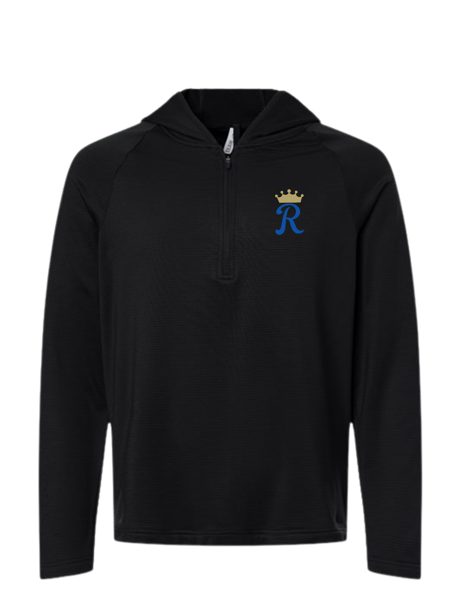 mens black longsleeve hooded shirt R logo.png