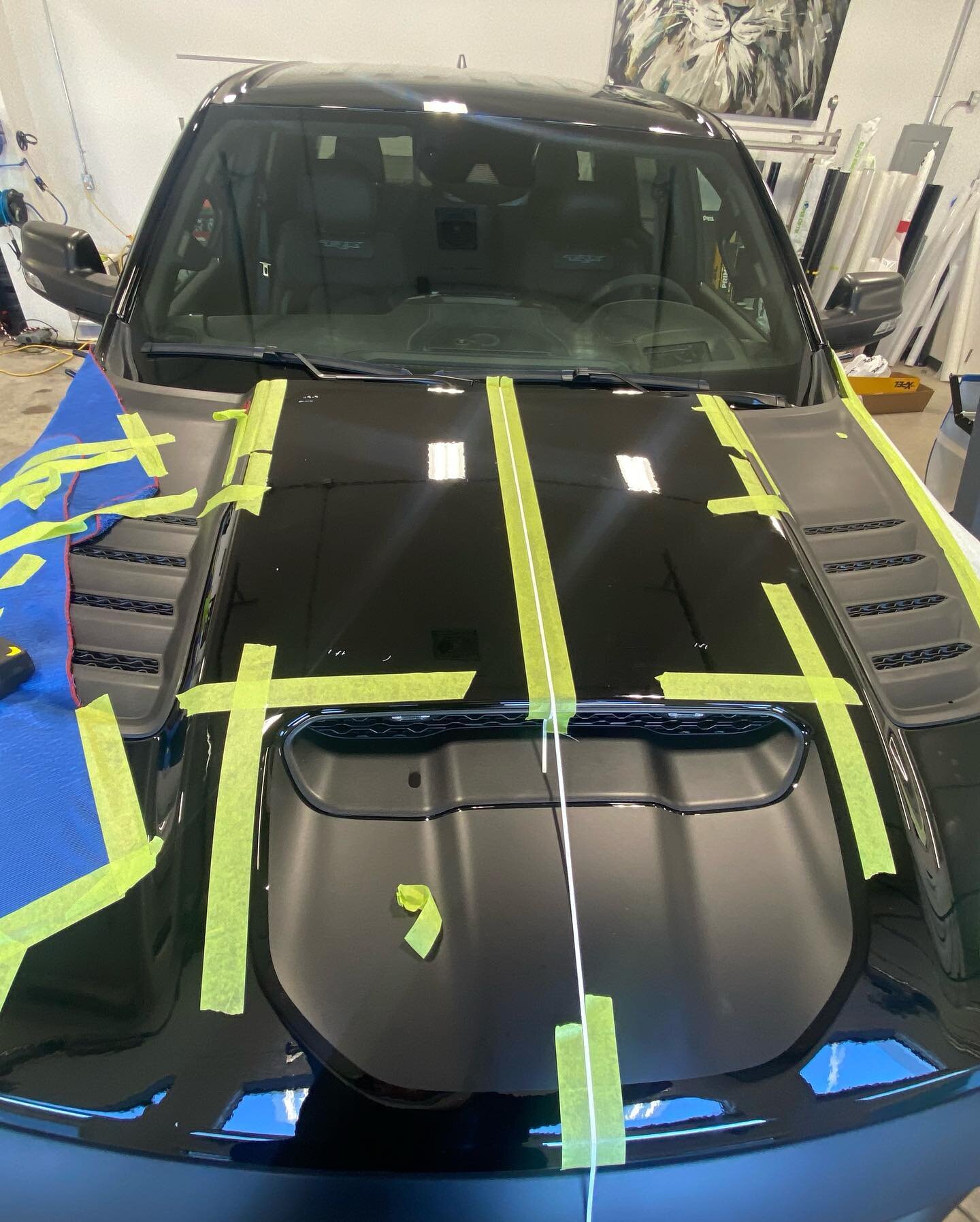 (Swipe for progress picture) Measure once and cut twice right? 🤣 3M Matte Black getting laid down for something special. Stay tuned for more uploads. #3mcanada #3m #3mfilms #dodge #ram #trx