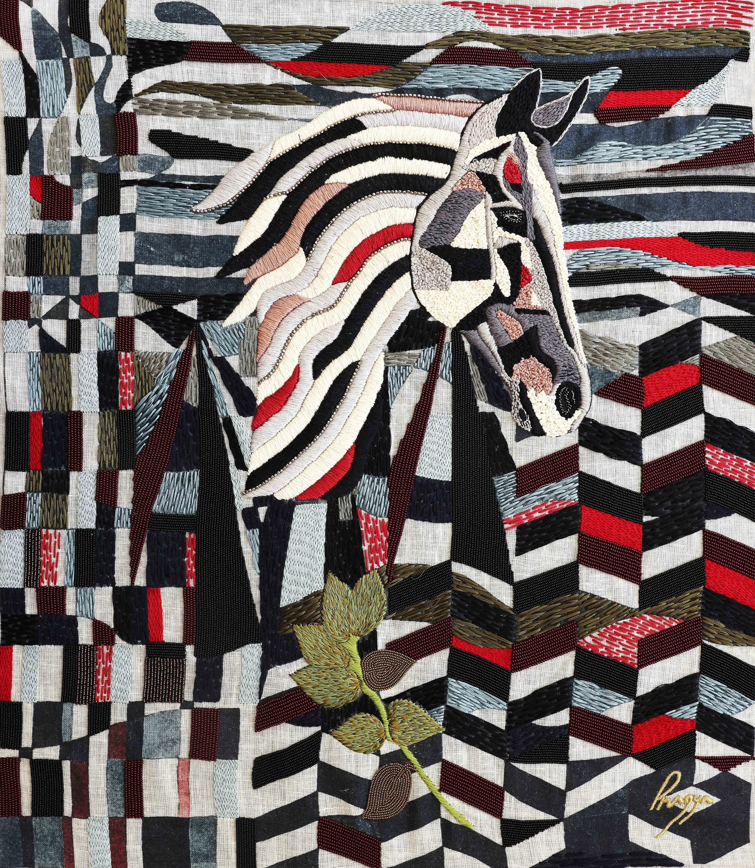 2025 Horse in his Field (WEB) - 22,6x19 in - 57.5x48.5cm - embroidery on Linen.jpg