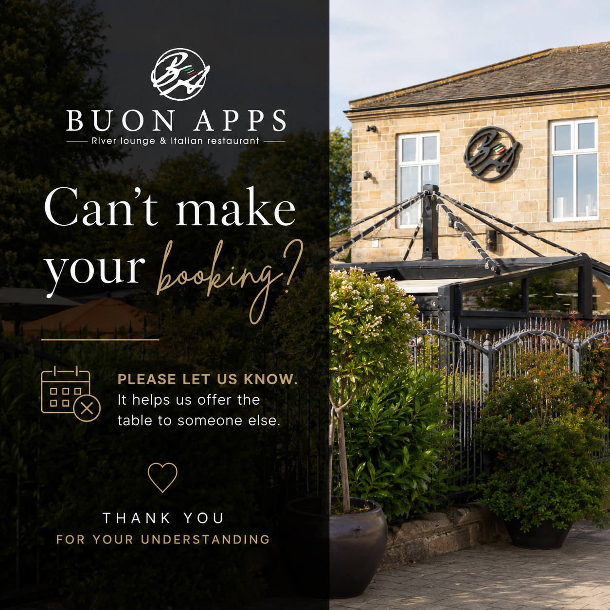 Please Let Us Know If You Can’t Make Your Booking