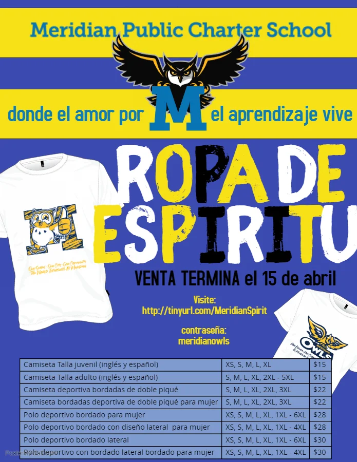Los estudiantes podrán usar sus camisetas de Meridian todos los días, ¡no solo en los días sin uniforme!