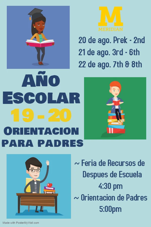 Durante nuestra Orientación para Padres (similar a noche de regreso a clases de otras escuelas), distribuiremos las listas de clase, revisaremos políticas clave en nuestro Manual para Padres y Estudiantes, los maestros se presentaran y platicaremos sobre el currículo para el año escolar. También recibirá información adicional sobre las fechas de inicio de clubes de después de la escuela, contenido y horarios de reuniones. En la Orientación de la Escuela Primaria, representantes de los programas de cuidado de niños después de la escuela harán breves presentaciones, proporcionaran solicitudes y contestaran preguntas.