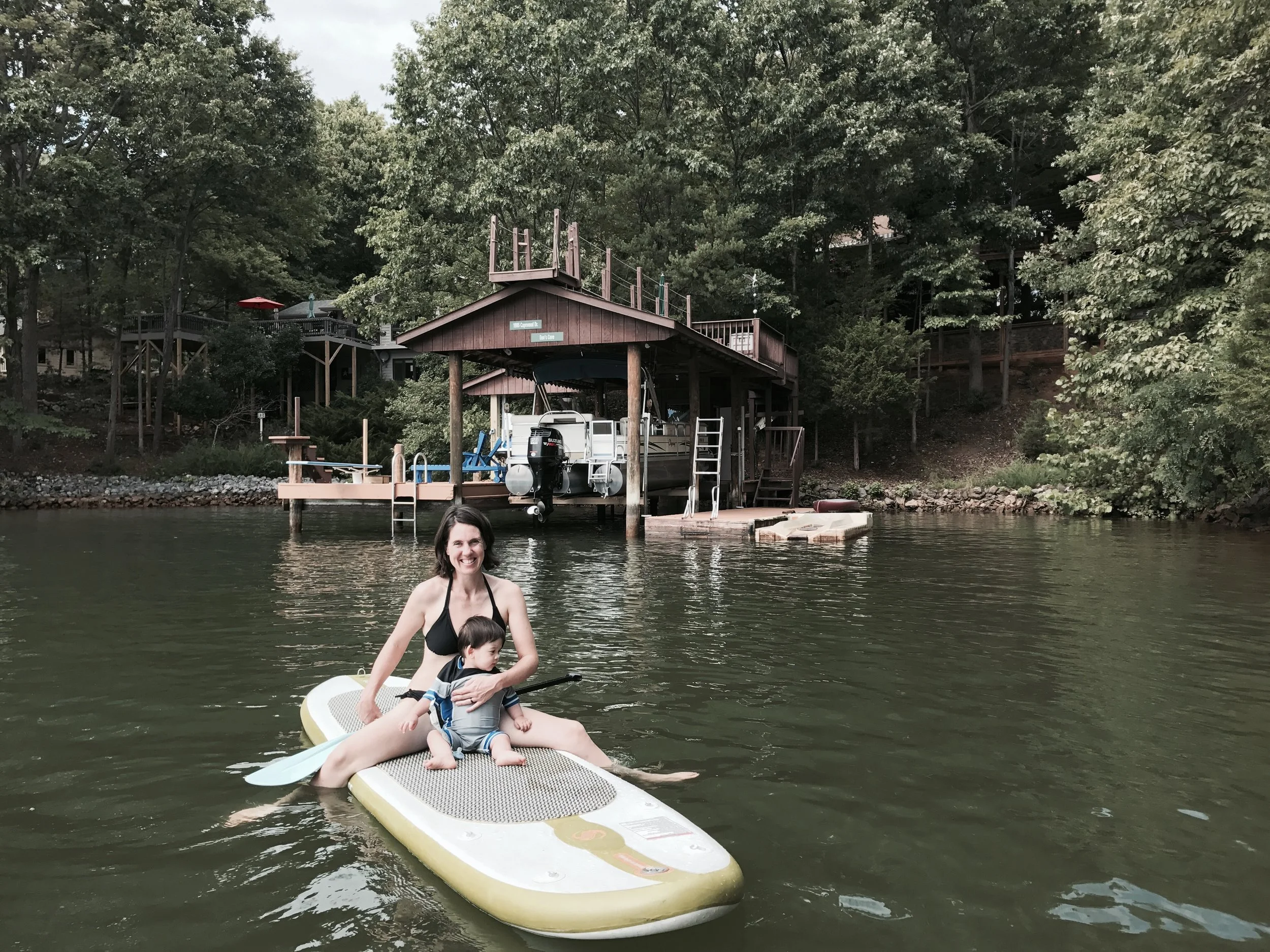 Next year Lewis will be ready for standing up, for now we sit down paddle board. 