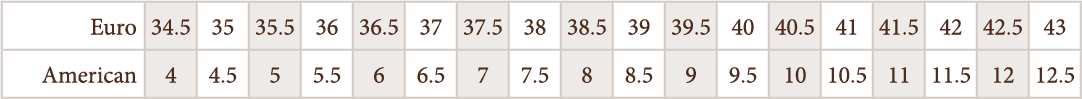 Evelyn Ford Luxury EU to US shoe size conversion chart for handmade Italian designer shoes