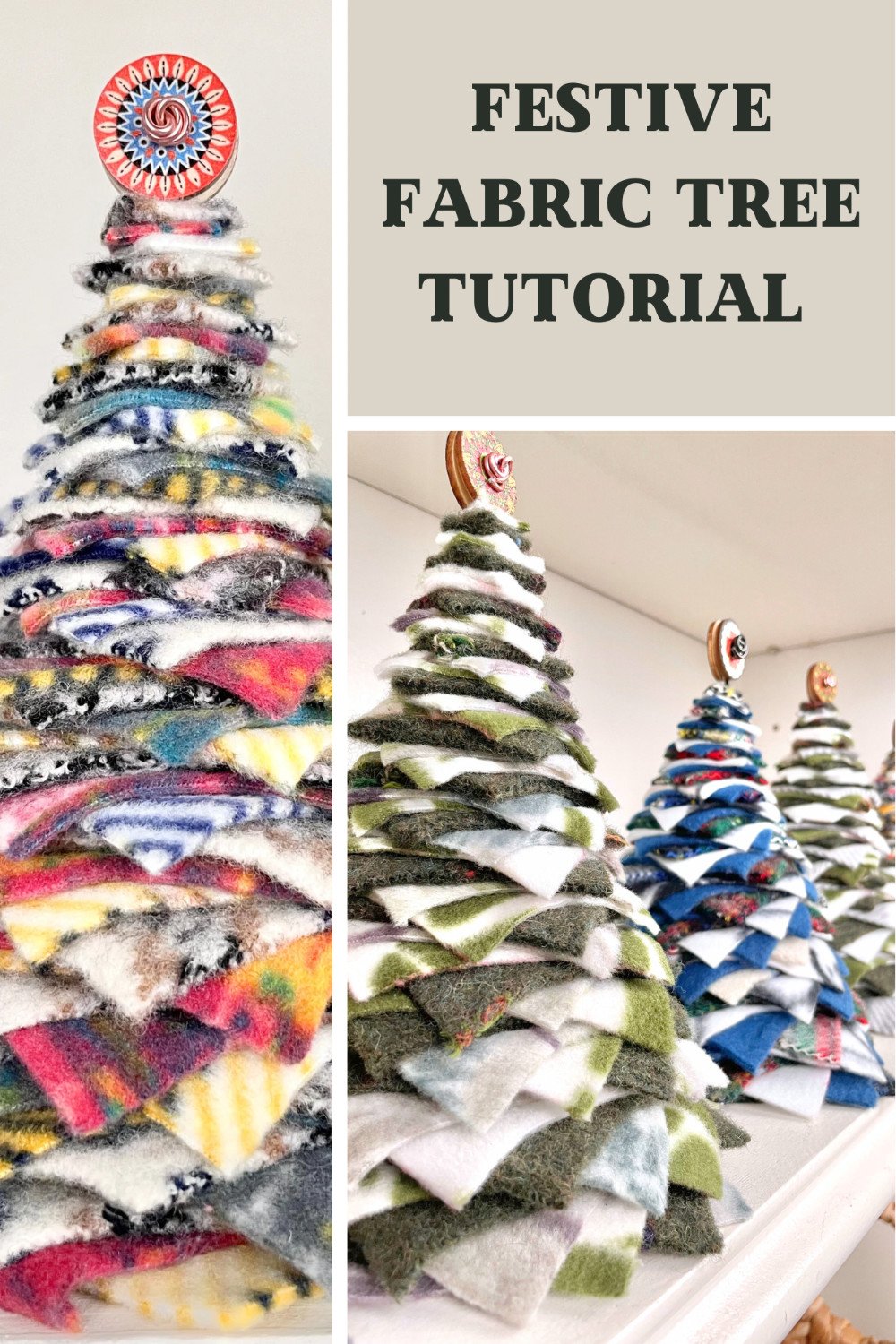 Festive Fabric Tree Decor From Upcycled Sweaters and fleece scraps