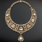 Necklace (kanthi), circa 1850-75, made of gold set with diamonds and emerald