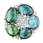 Verdura cabochon tourmaline and diamond brooch