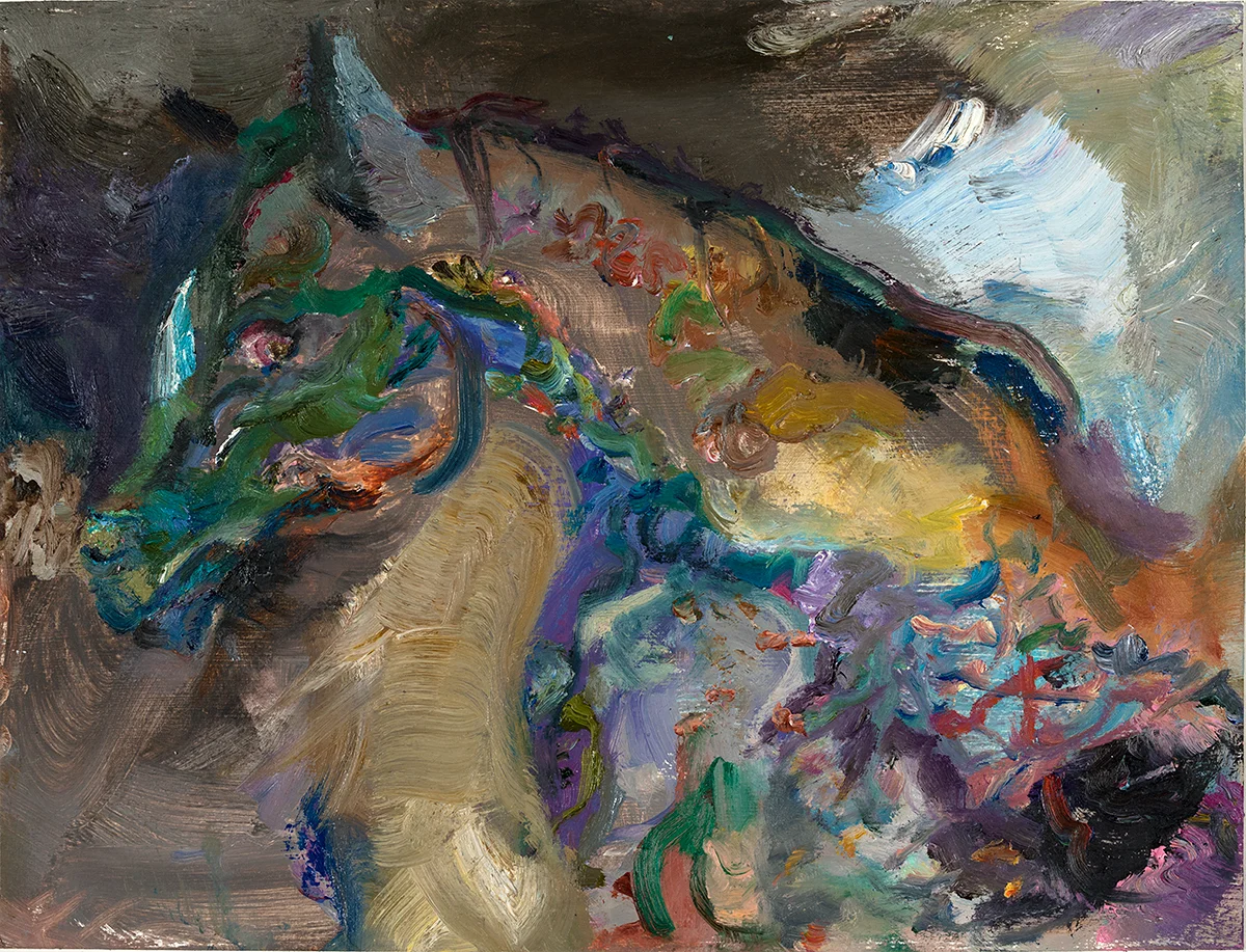 Crossing the Rainbow Bridge 2018 oil on paper 10.5 x 14.75 in.