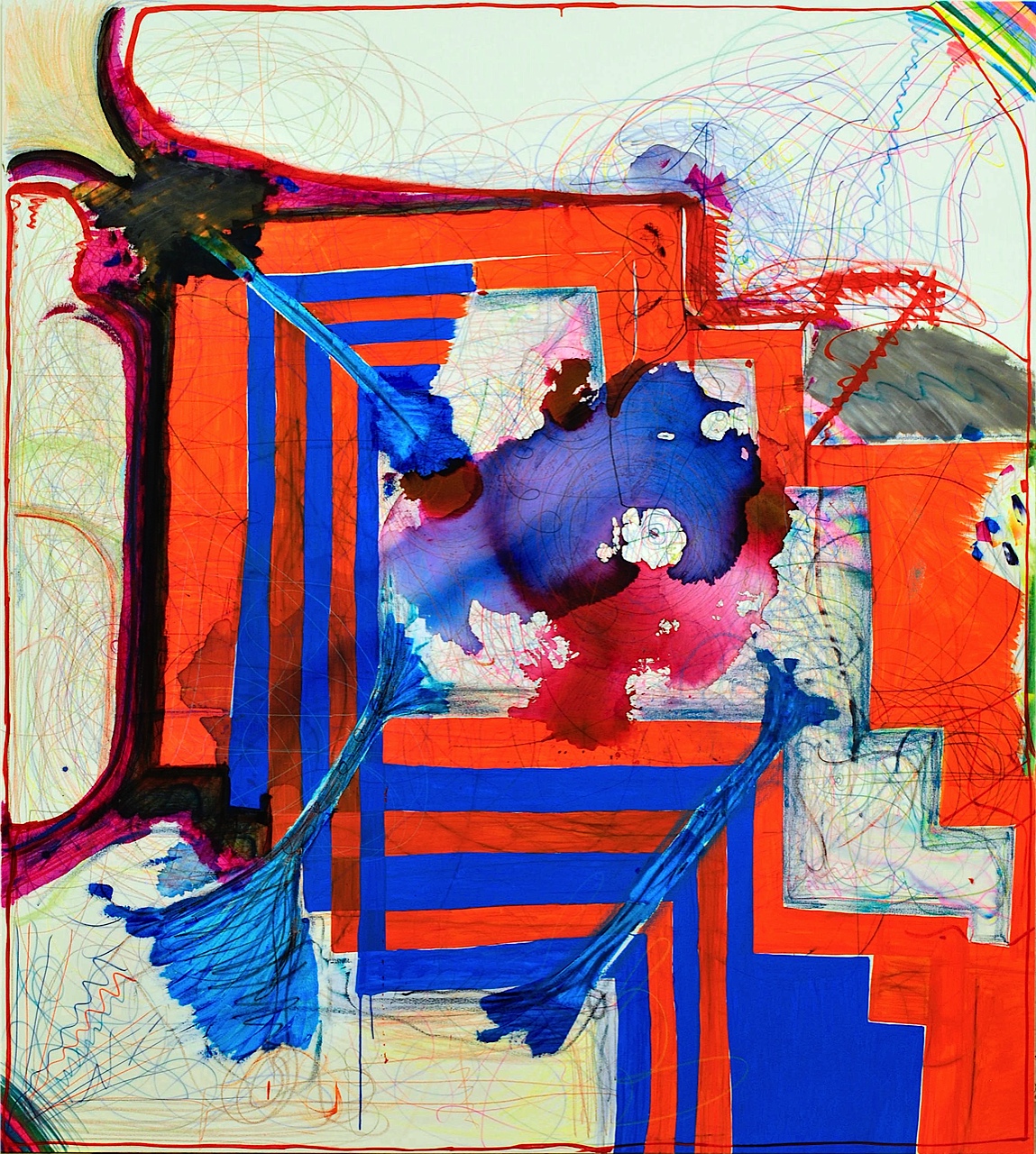 Untitled, 2014, oil, ink, and acrylic marker on canvas, 90 x 80 in., Courtesy the artist and Rachel Uffner Gallery