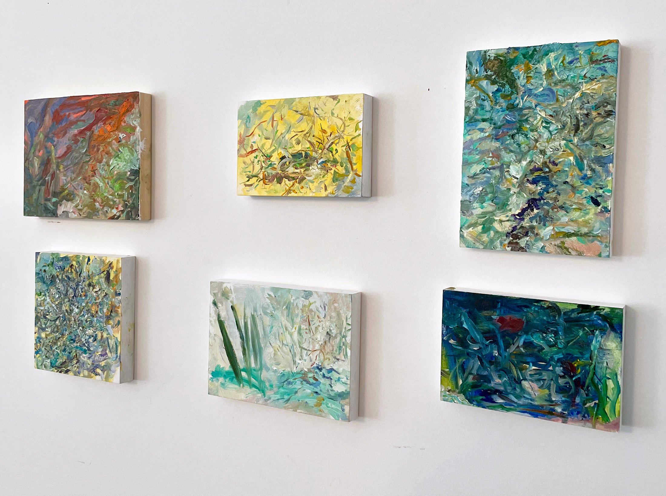 Paintings on panel in the studio