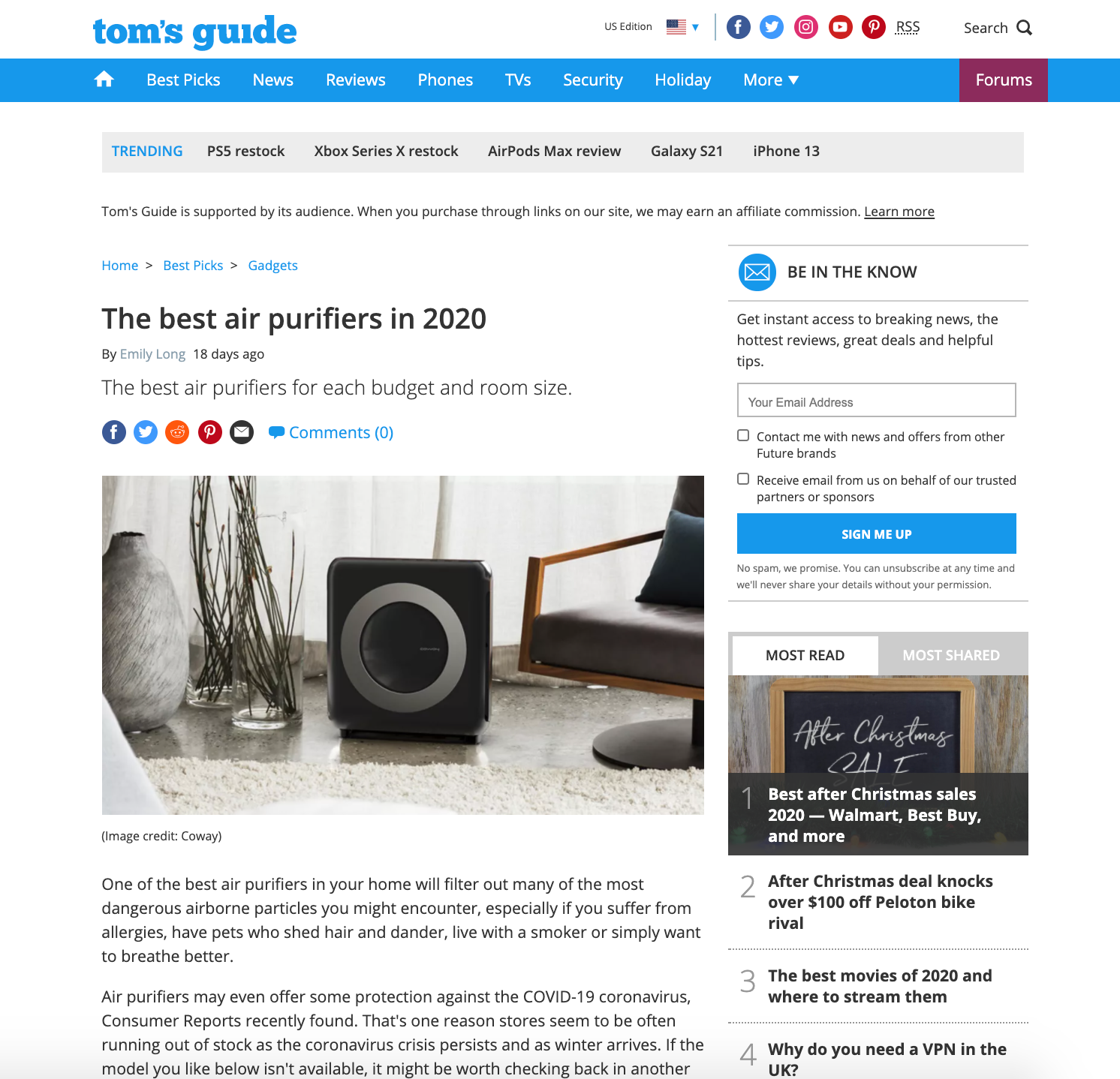 Tom's Guide: The best air purifiers in 2020