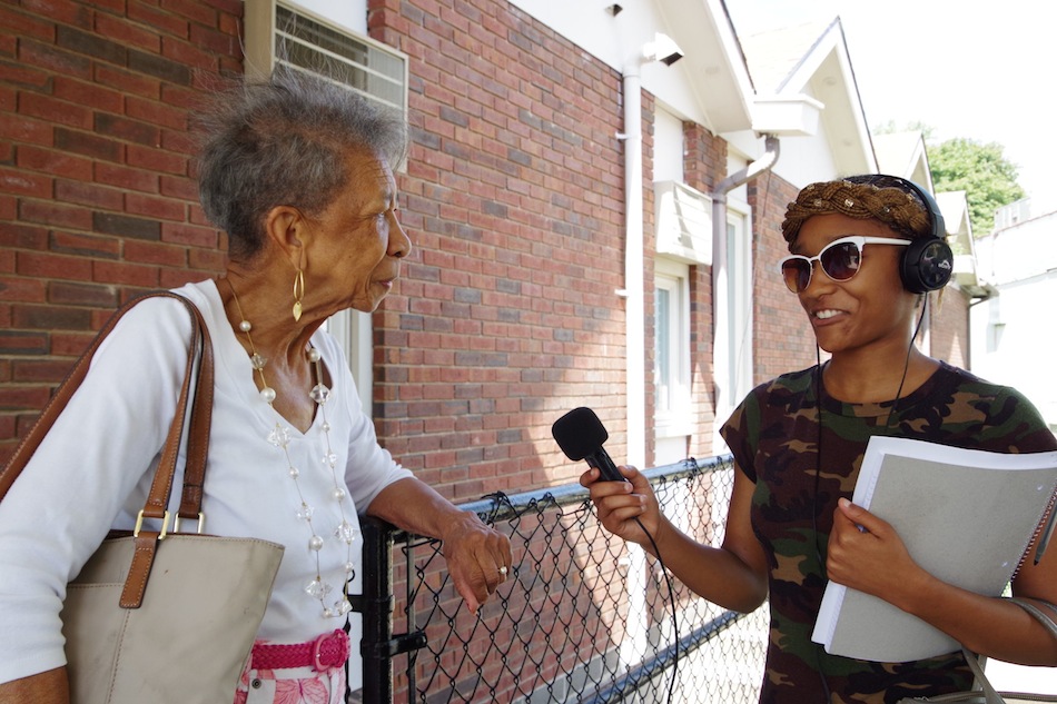 Unique Jones interviews Catherine Moore, whose senior group is held each week at Bethel AME. 