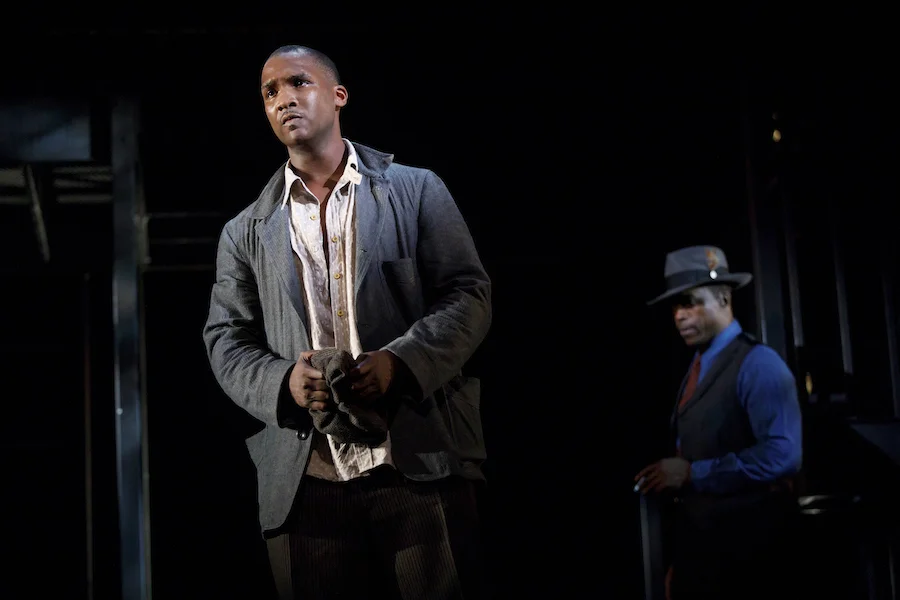 Jerod Haynes and Jason Bowen in Native Son by Nambi E. Kelley, adapted from the novel by Richard Wright, directed by Seret Scott. Photo by Joan Marcus, 2017.