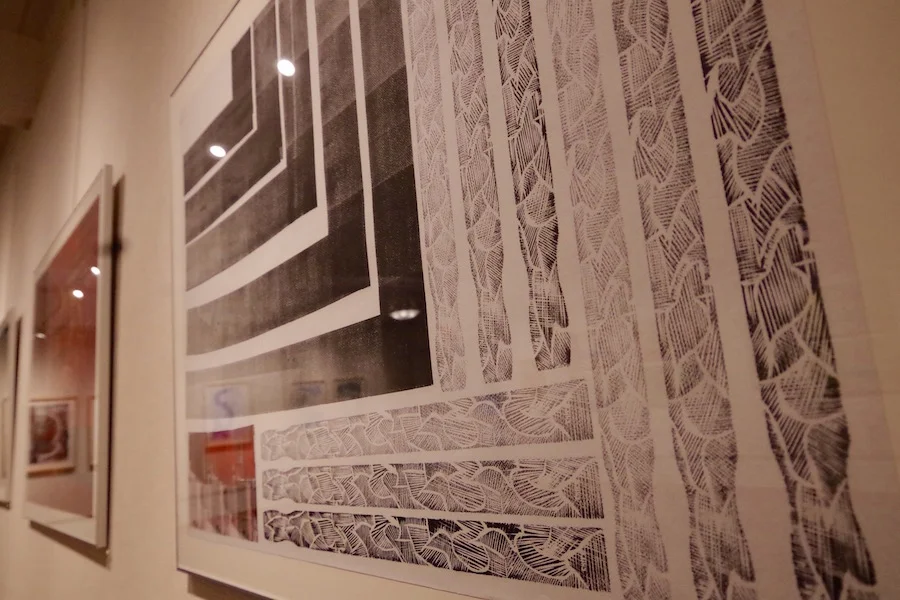 Prints from Shah's recent Line Intention series. Lucy Gellman Photo. 