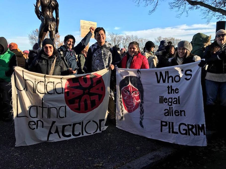 Lugo (fist raised) and Jesus Morales-Sanchez at a ULA protest right before Thanksgiving last month. ULA Photo. 
