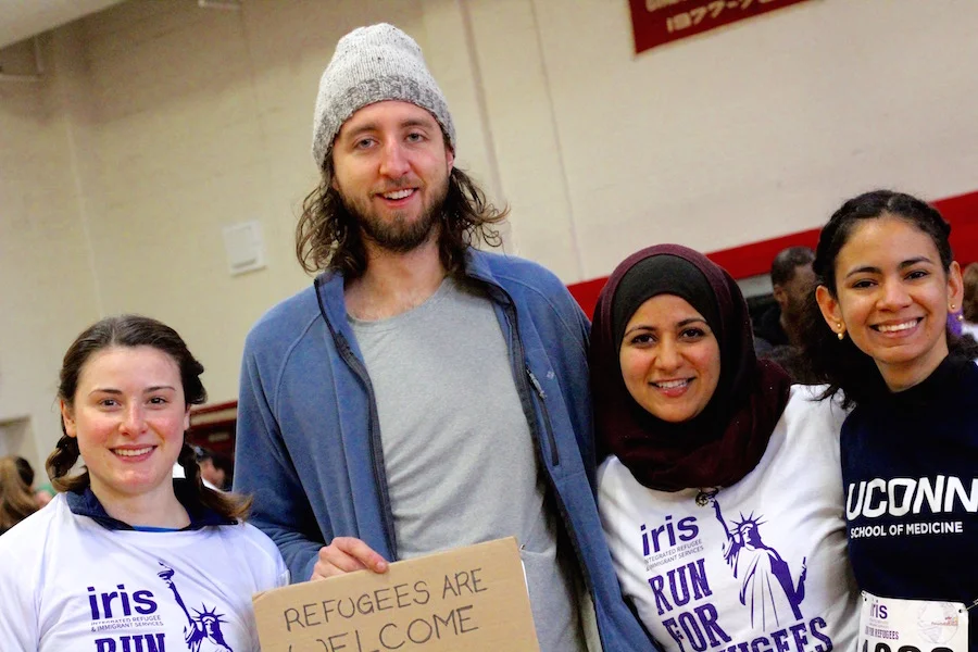 From left: UConn medical and dental students Michelle Spoto, Timothy Miett, Bayan Abunar and Cristina Valentín. 