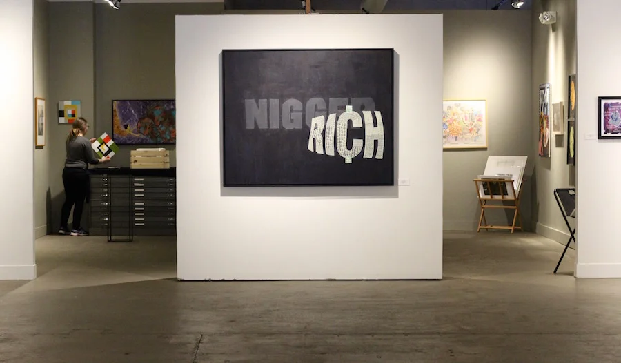 Nigger Rich I sits at the center of the gallery, on a freestanding wall. Lucy Gellman Photo.