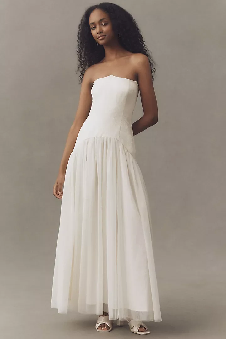 Tulle Drop Waist Maxi Dress for Rehearsal Dinner