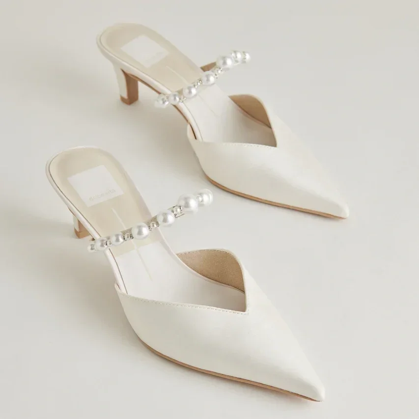 Dolce Vita Satin Kitten Heels with vanilla pearl details