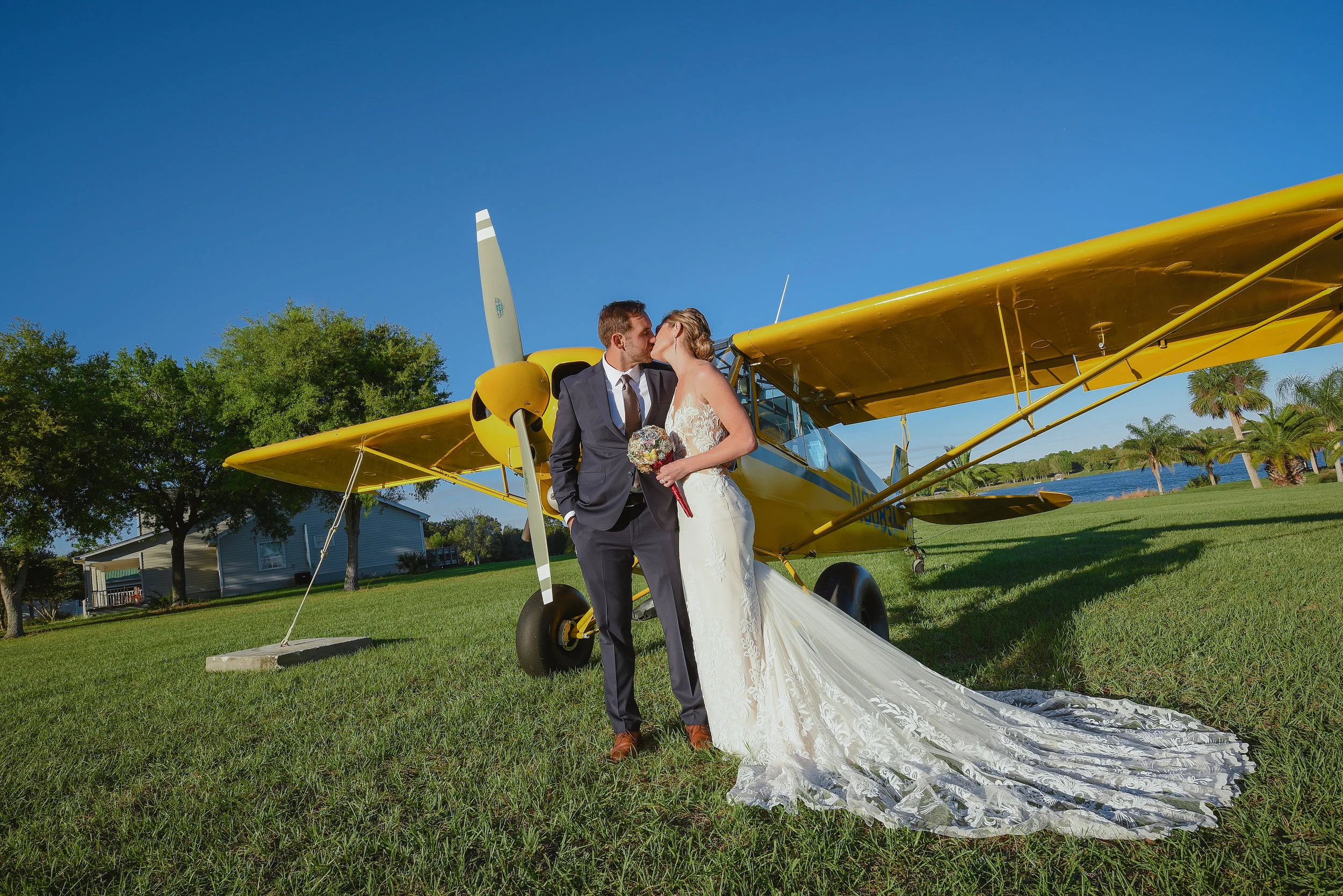 Wedding just outside of Orlando at a private airplane hangar 