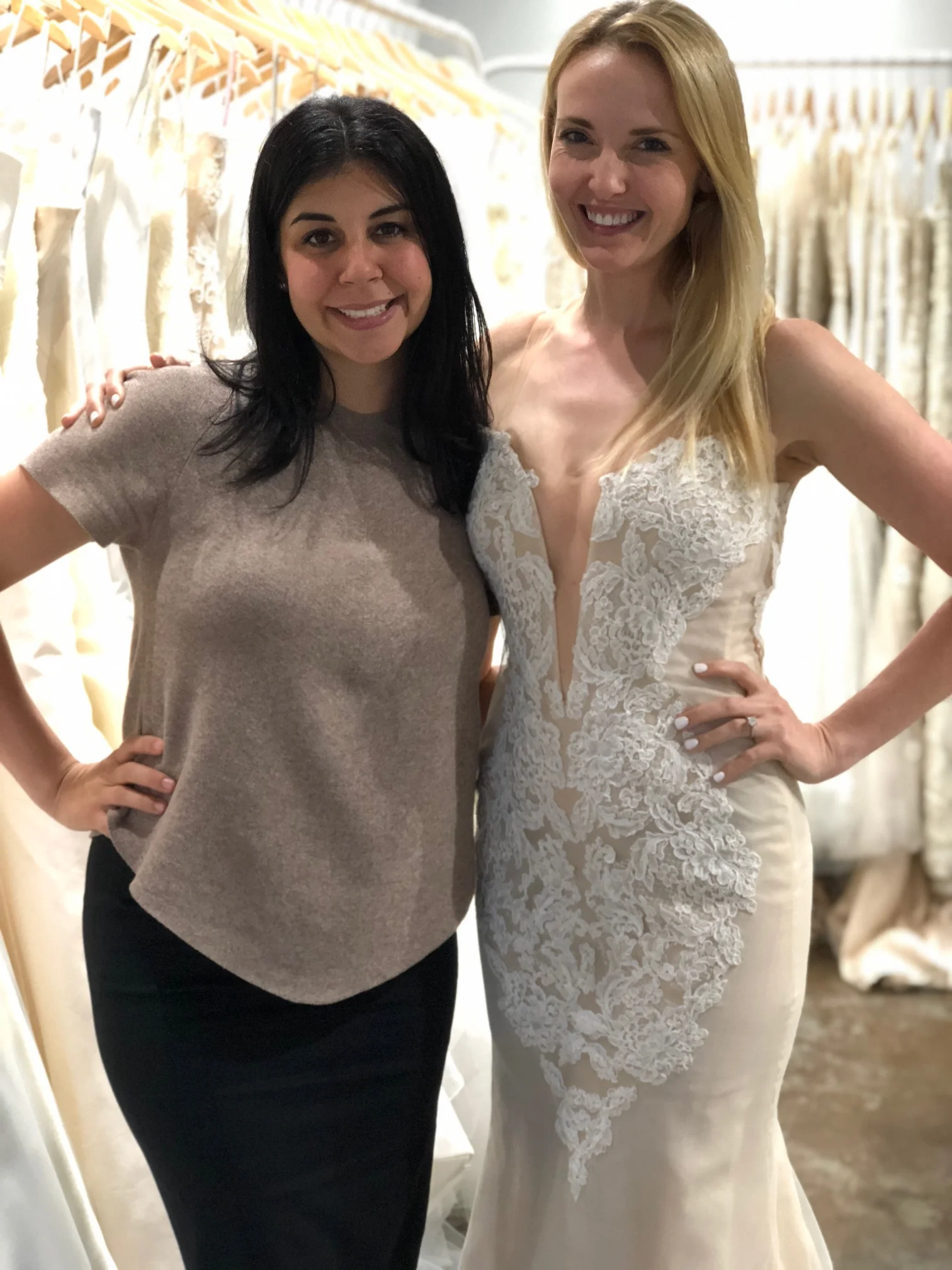 tali with kari during a bridal gown fitting