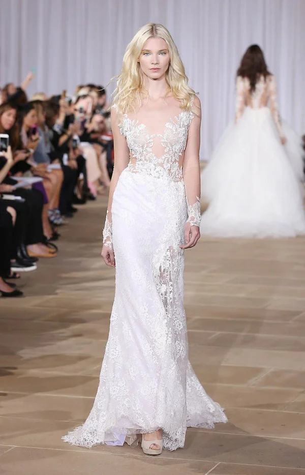 Lace wedding dress with sleeves designed by Ines Di Santo available at The Bridal Finery