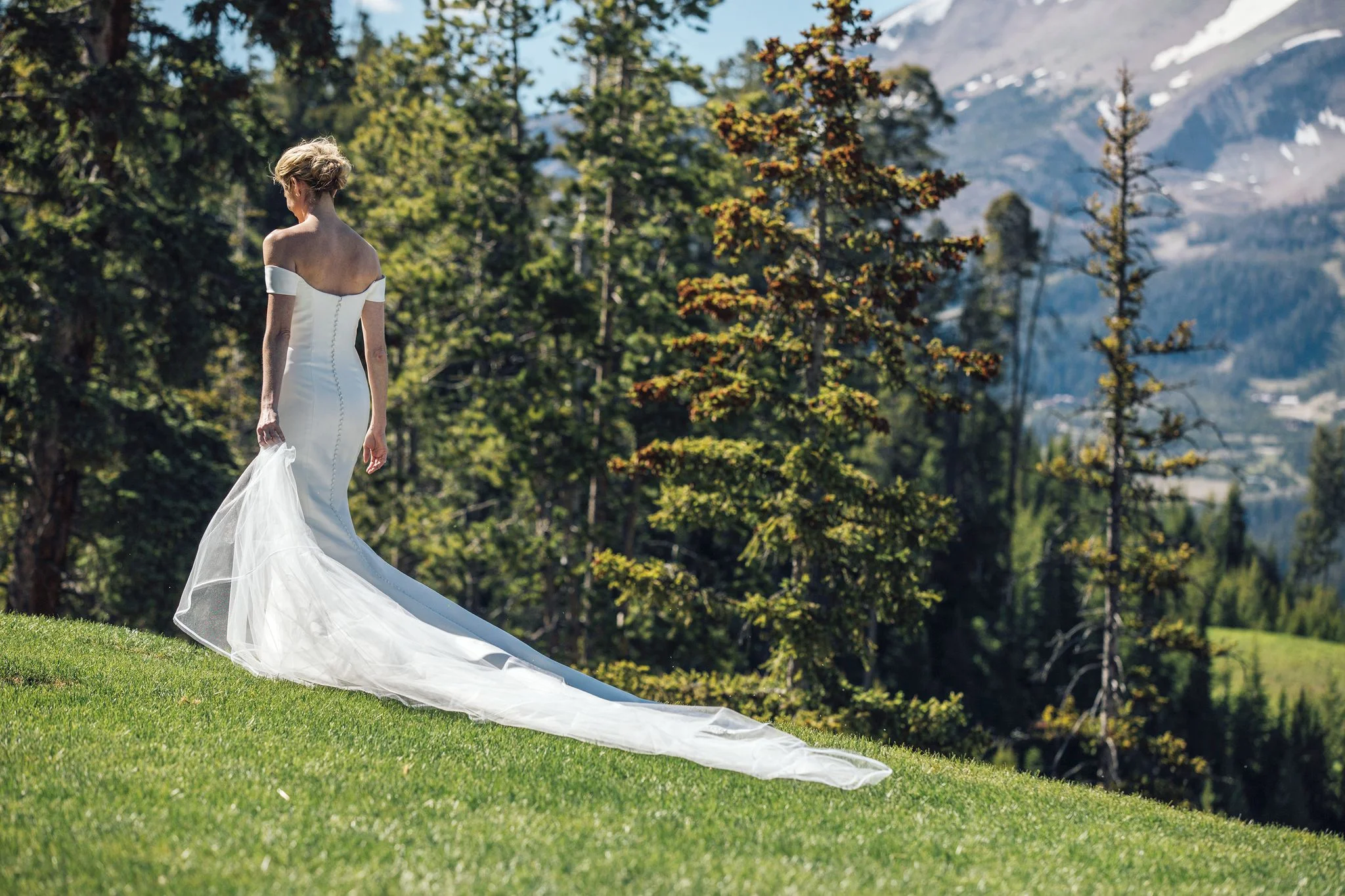 off the shoulder Carolina Herrera wedding gown Erin Andrews wedding gown