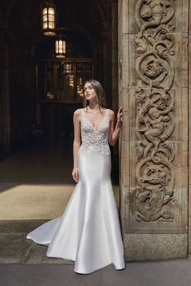 v neckline mikado gown with beaded bodice monique lhuillier