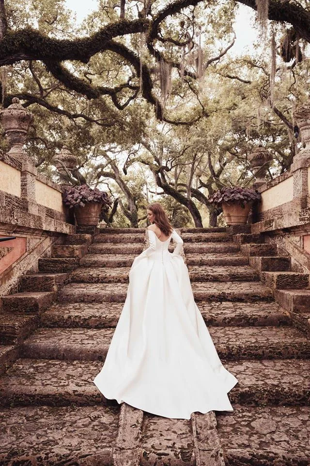 monique lhuillier gown off the shoulder white dress