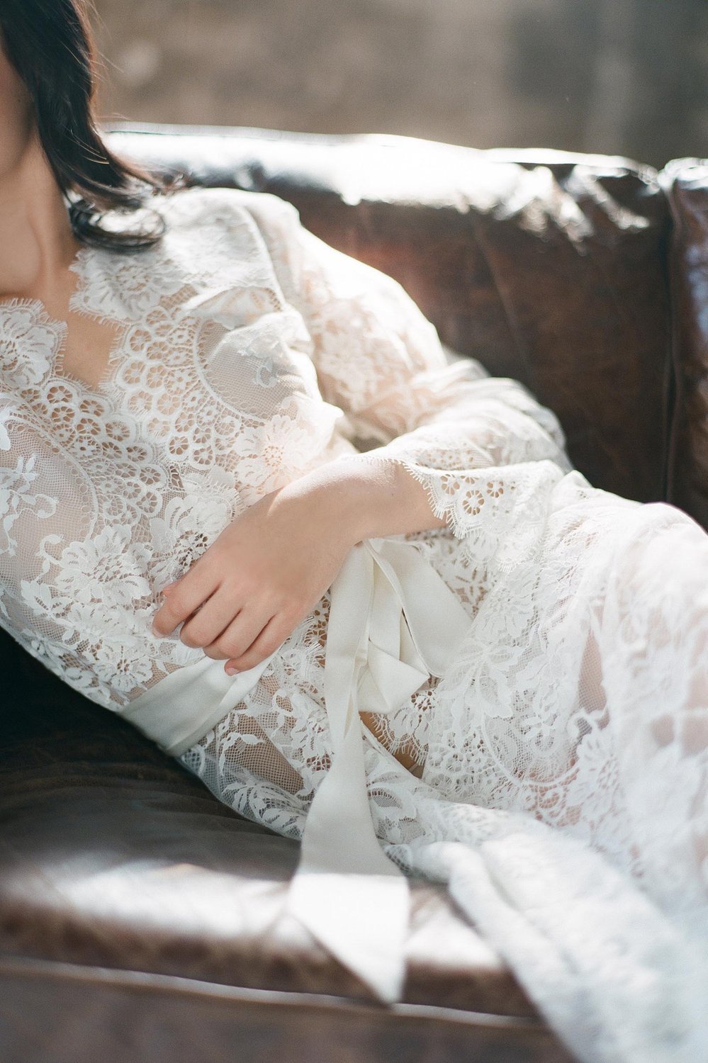 Long Lace Bridal Robe For Getting Ready on Wedding Day